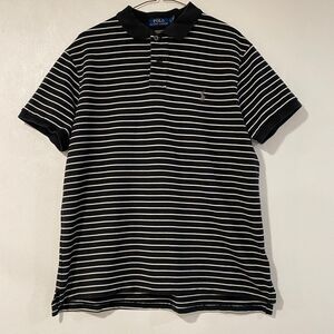 Polo Ralph Lauren Custom Slim Fit Striped Polo Shirt Mens Medium Black Stretch M